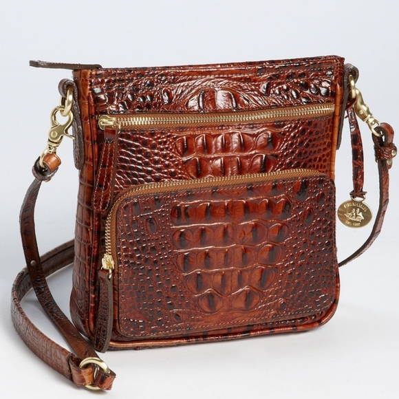 Brahmin Handbags - Brahmin Cleo Melbourne croc embossed brown leather small crossbody bag